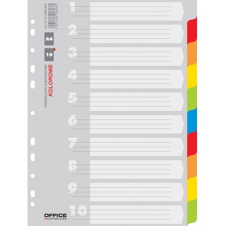 Przekładki A4 10 kolorów z kartą opisową kartonowe 170g Office Products