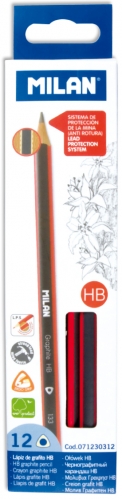 Ołówek trójkątny z gumką HB 12 sztuk Milan