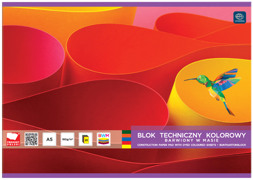 Blok techniczny kolorowy barwiony 180g A3/20 kartek Interdruk