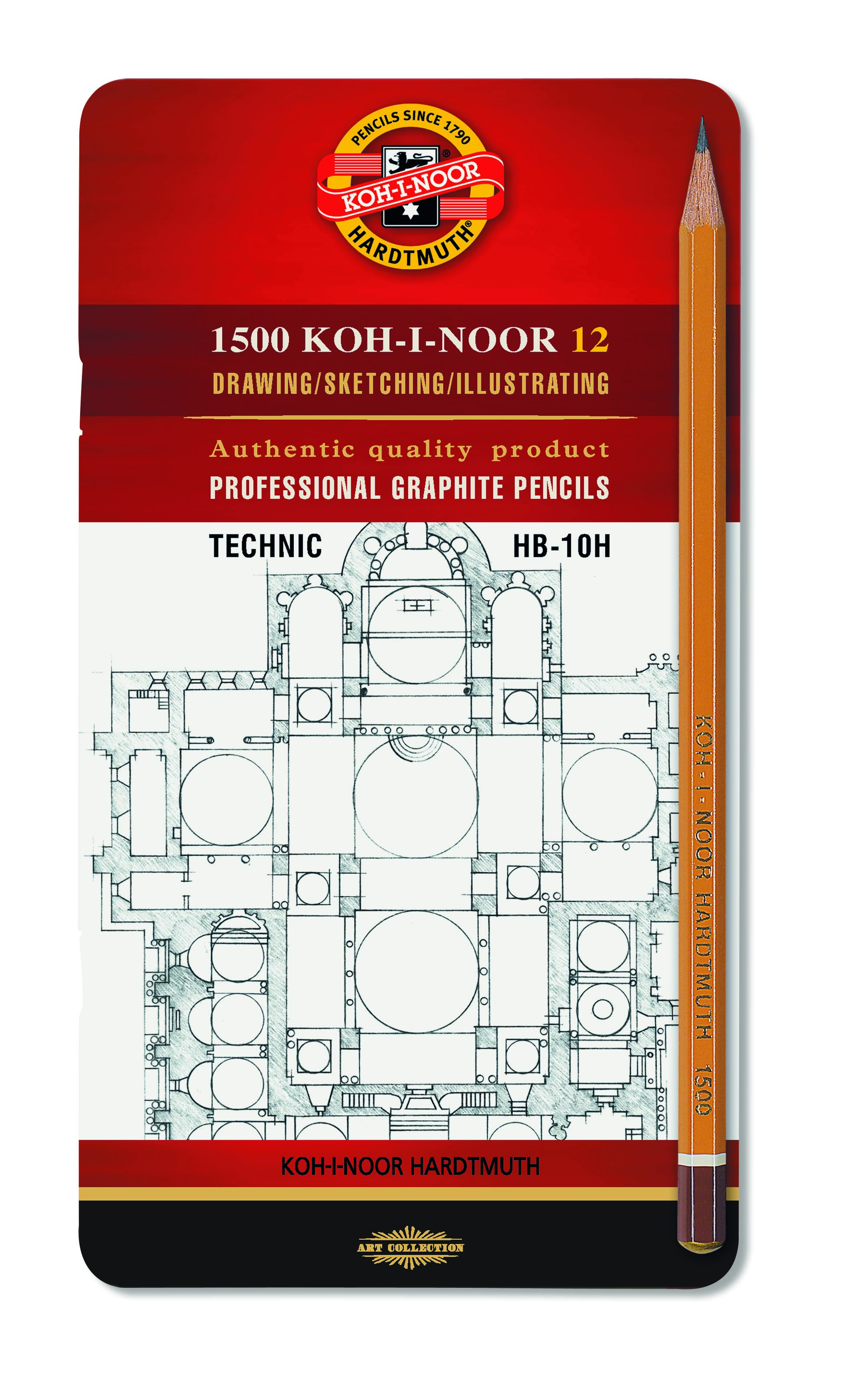 Zestaw ołówków HB-H10 12szt. w metalowym pudełku Koh-i-Noor