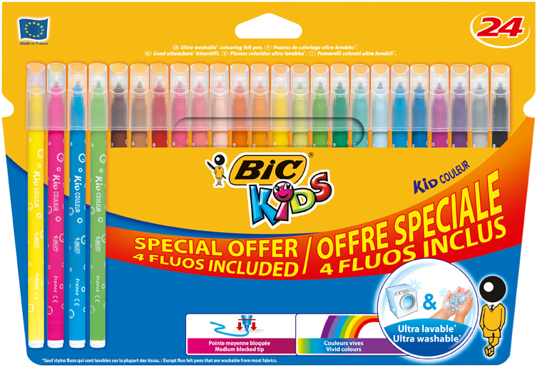 Flamastry 20 kolory + 4  fluorescencyjne Kids Couleur BIC