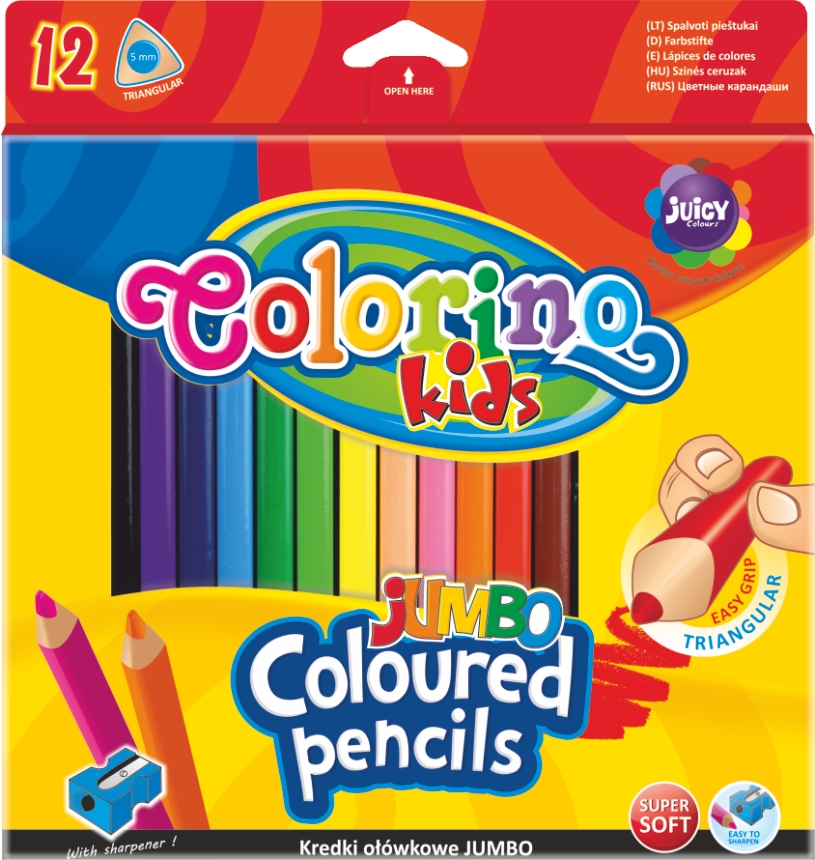 Kredki ołówkowe trójkątne jumbo 12 kolorów Colorino Kids