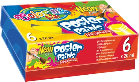 Farby plakatowe neonowe 6 kolorów 20ml Colorino