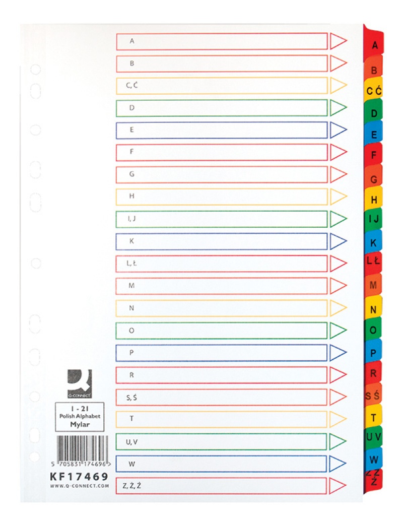 Przekładki A4 alfabetyczne A-Z Mylar z indeksem laminowanym kartonowe Q-Connect