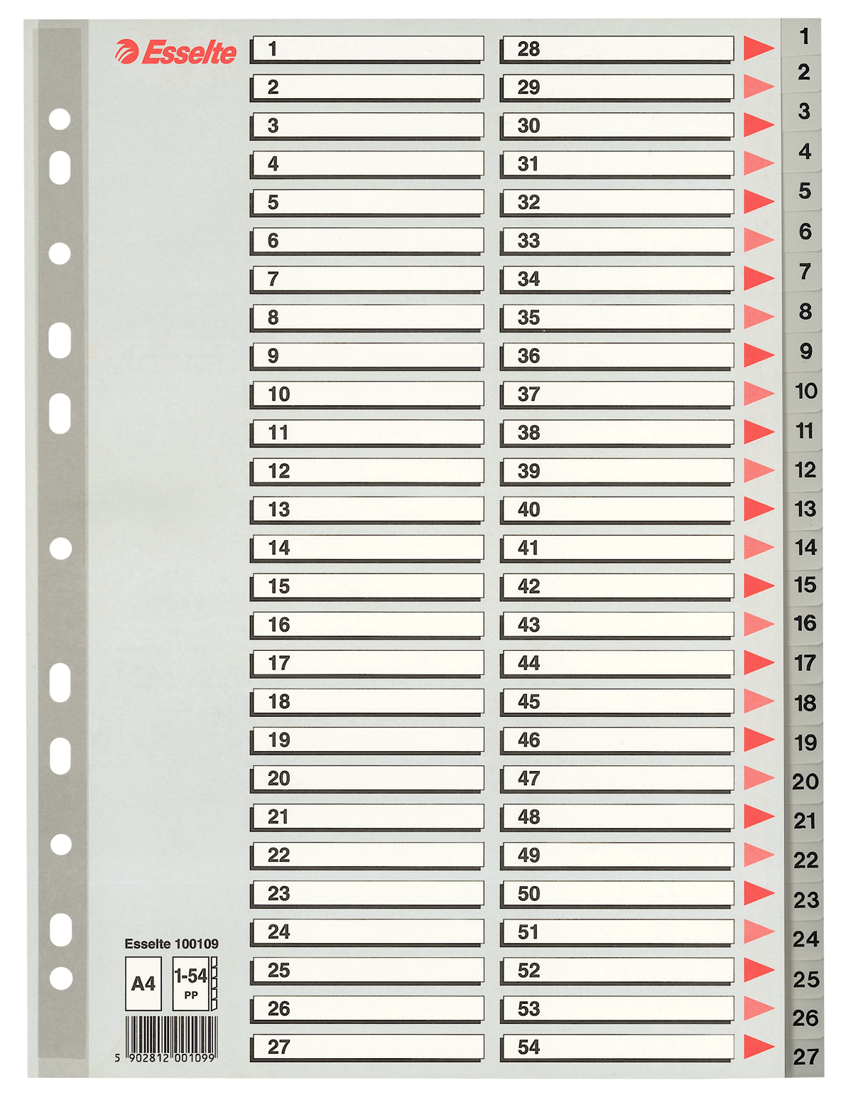 Przekładki plastikowe A4 nr 1-54 plastikowe PP Esselte