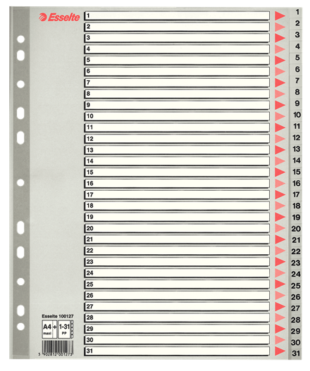 Przekładki plastikowe A4+ nr 1-31 Maxi PP Esselte