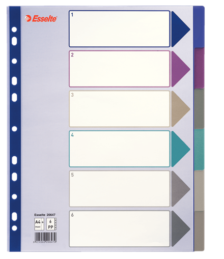 Przekładki plastikowe A4+ 6 kolorów Maxi PP Esselte