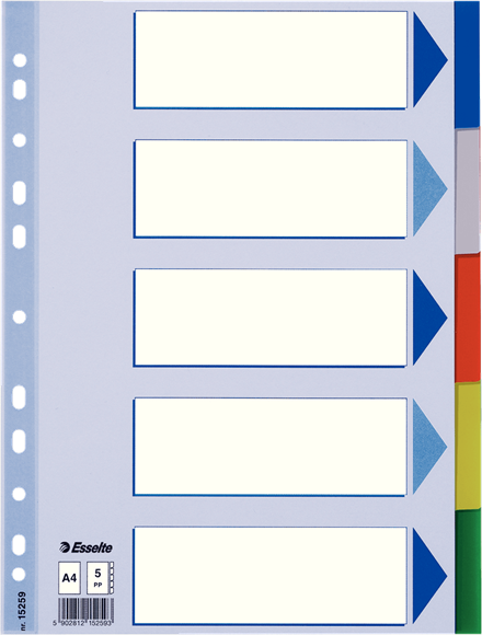 Przekładki plastikowe A4 5 kolorów PP Esselte