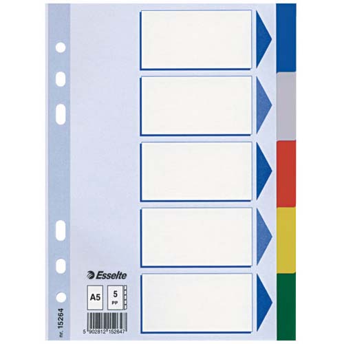 Przekładki plastikowe A5 5 kolorów z karta opisową PP Esselte