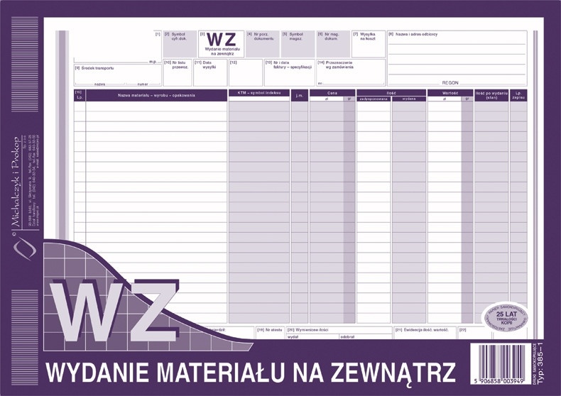 WZ wydanie materiału na zewnątrz 385-1 A4/80 M&P