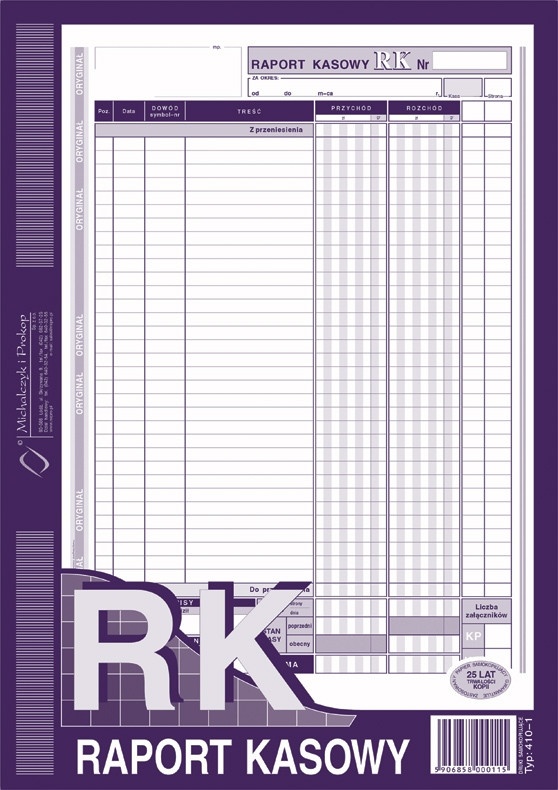 RK Raport kasowy 2-odcin. A4/80  410-1 M&P