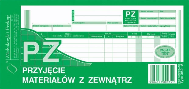 PZ Przyjęcie materiałów z zewnątrz 1/3 A4/80 352-8 M&P