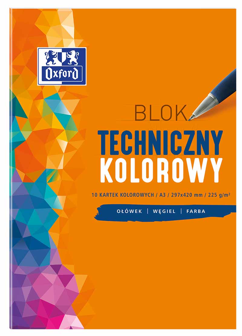 Blok techniczny kolorowy A4/10 kartek 225g Oxford