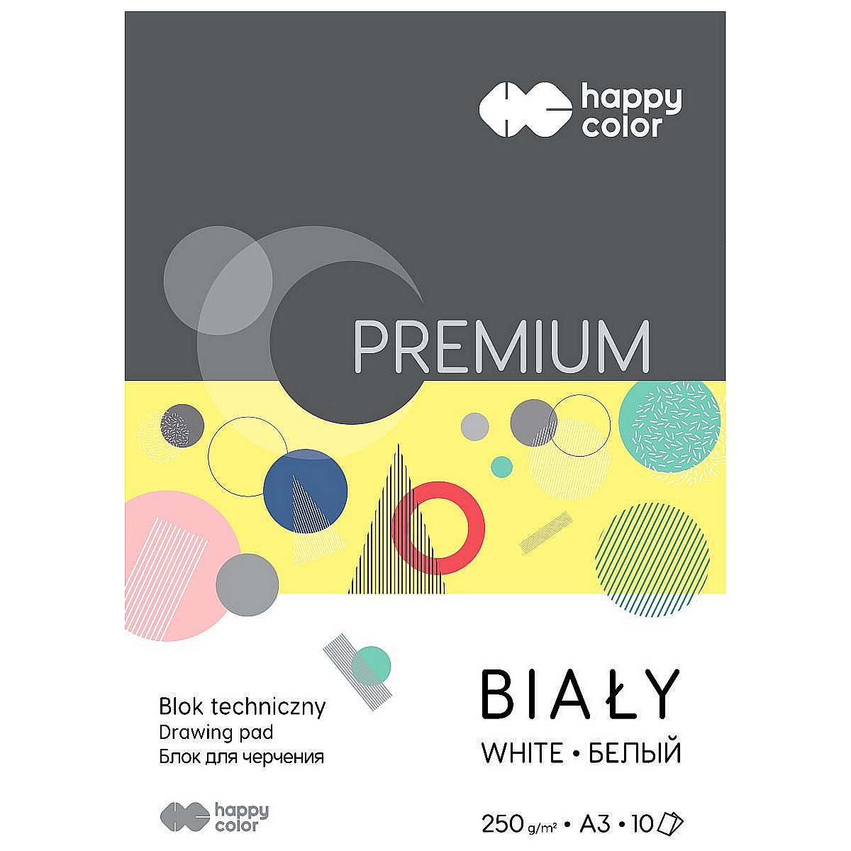 Blok techniczny biały A3/10 kartek Premium 250g Happy Color