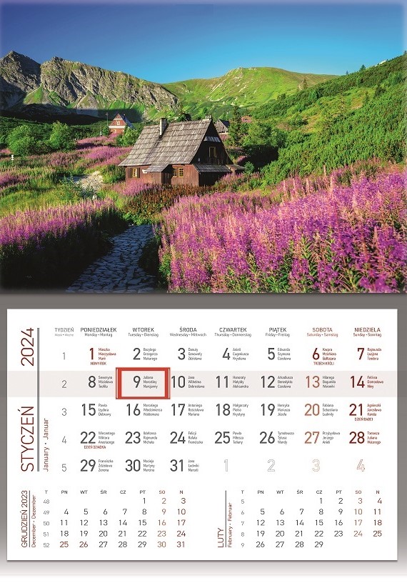 Kalendarz jednodzielny ścienny 2024 52x30cm Wokół Nas