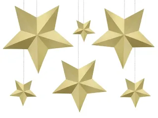 Rozety dekoracyjne gwiazdy złote 6szt Partydeco