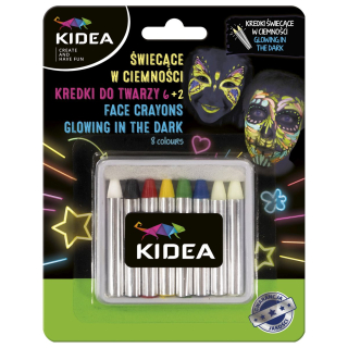 Kredki do malowania twarzy 6 kolorów +2 świecące w ciemności Kidea